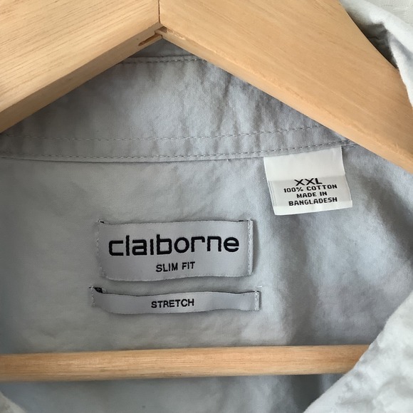 Claiborne Mens Shirt Sleeve Shirt Gray Slim Fit Stretch XXL - Picture 2 of 7